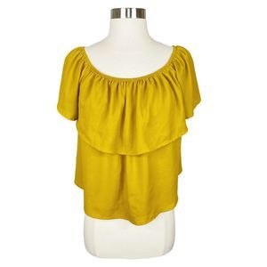 Stradivarius Mustard Yellow Ruffle Top - Size Medium